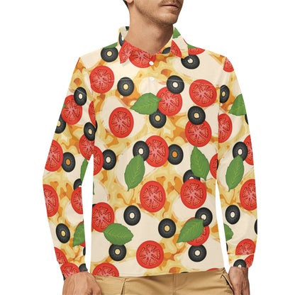 Pizza Pattern Print Design A05 Long Sleeve Polo Shirt For Men's