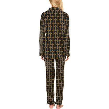 Cross Pattern Print Design 02 Women's Long Pajama Set