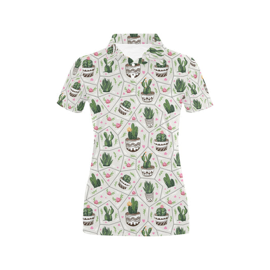 Cactus Pattern Print Design 04 Women's Polo Shirt