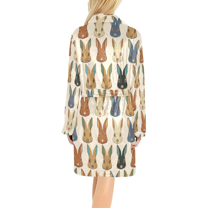 Rabbit Pattern Print Design RB04 Women's Fleece Robe