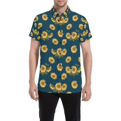 Sunflower Print Design LKS305 Men Short Sleeve Button Up Shirt