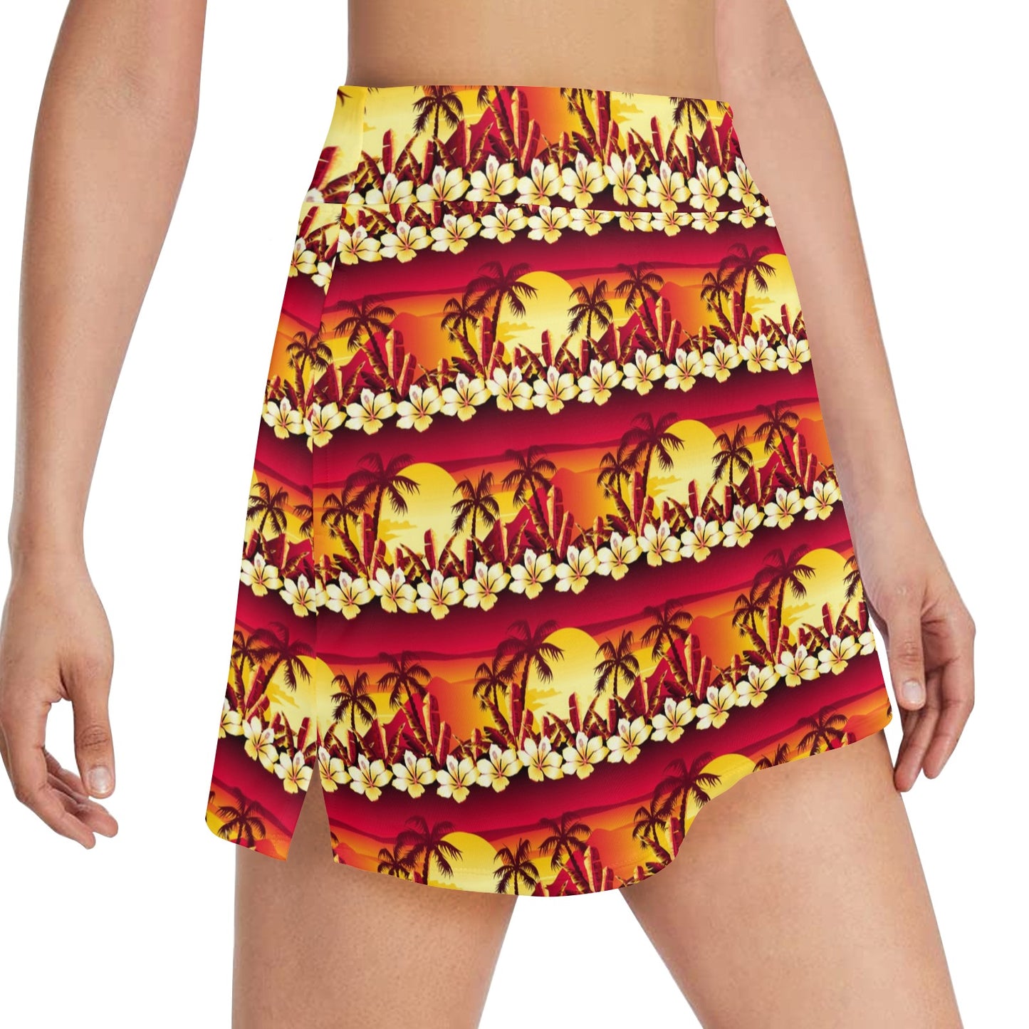 Hawaiian Tropical Sunset Hibiscus Print 17" Golf & Pickleball Skort with Pockets