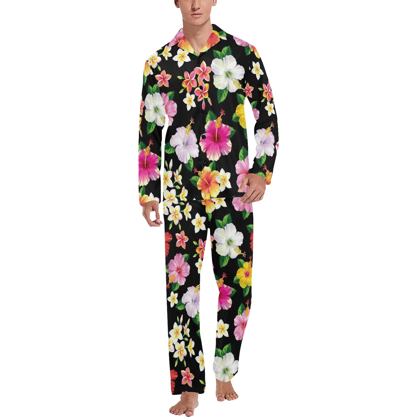 Hibiscus Pattern Print Design HB025 Men's Long Pajama Set