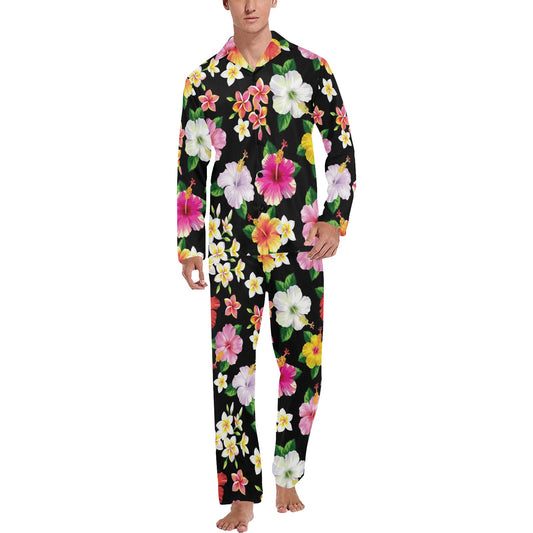 Hibiscus Pattern Print Design HB025 Men's Long Pajama Set