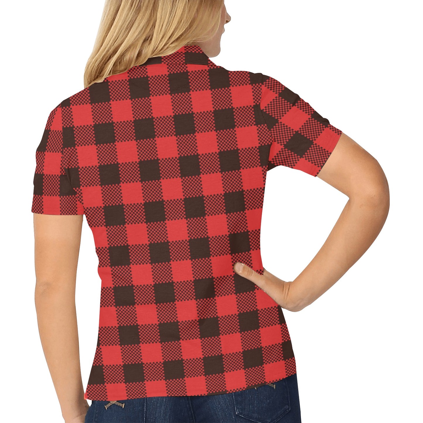 Buffalo check Red Pattern Print Design 05 Women's Polo Shirt