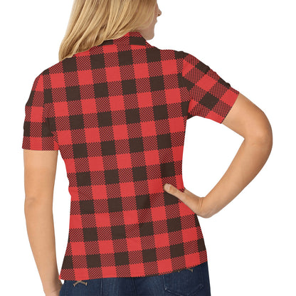 Buffalo check Red Pattern Print Design 05 Women's Polo Shirt