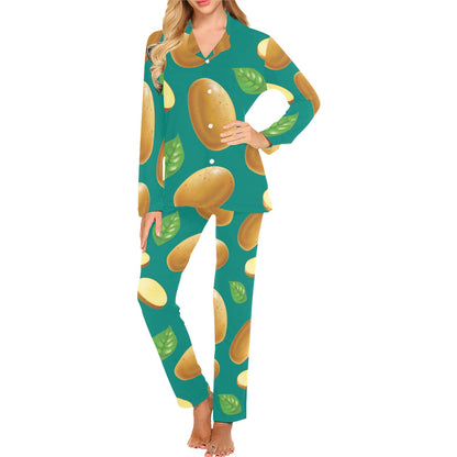 Potato Pattern Print Design A04 Women's Long Pajama Set