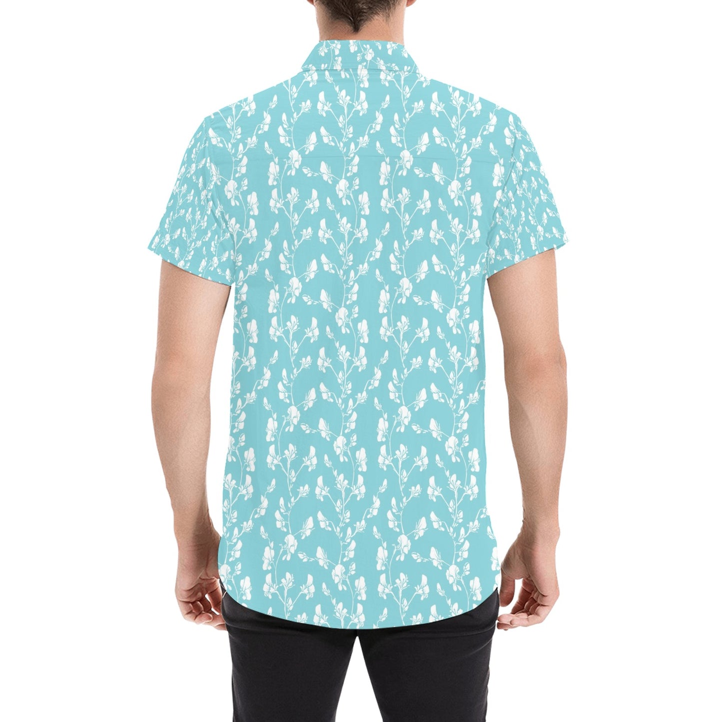 Sweet Pea Print Design LKS302 Men Short Sleeve Button Up Shirt