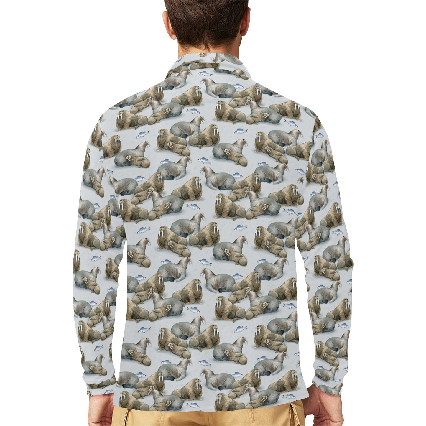 Walrus Print Design LKS401 Long Sleeve Polo Shirt For Men's