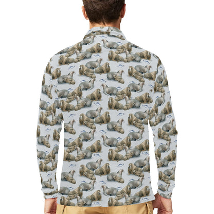Walrus Print Design LKS401 Long Sleeve Polo Shirt For Men's