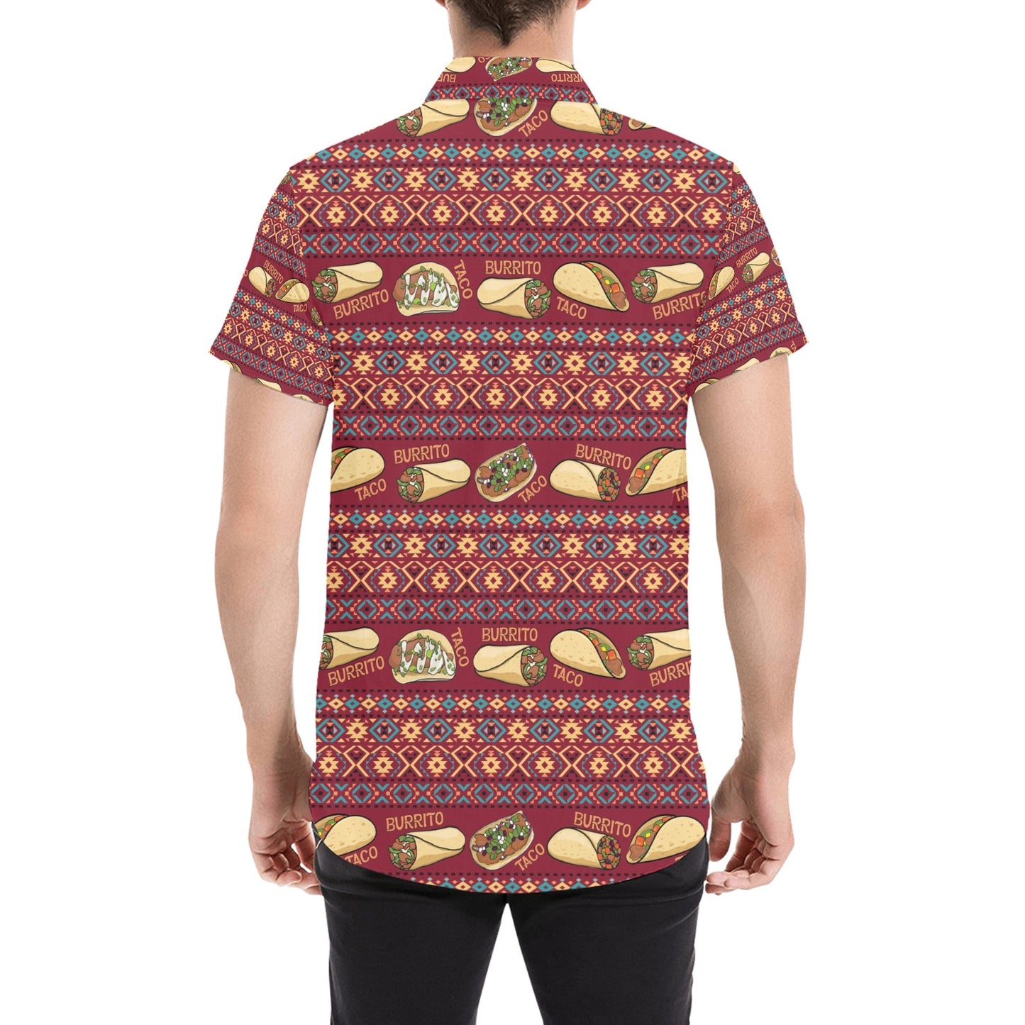Burrito Taco Print Design LKS302 Men Short Sleeve Button Up Shirt