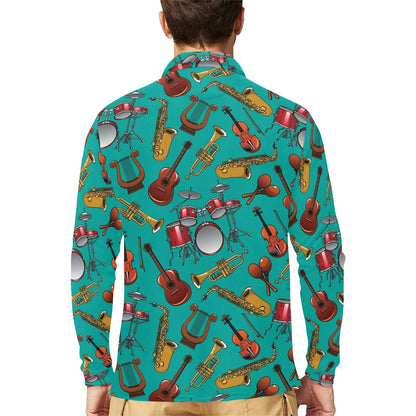 Drum Set Pattern Print Design 01 Long Sleeve Polo Shirt For Men's