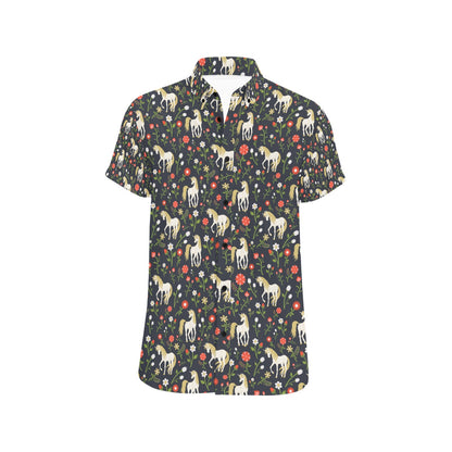 Unicorn Print Design LKS301 Men Short Sleeve Button Up Shirt