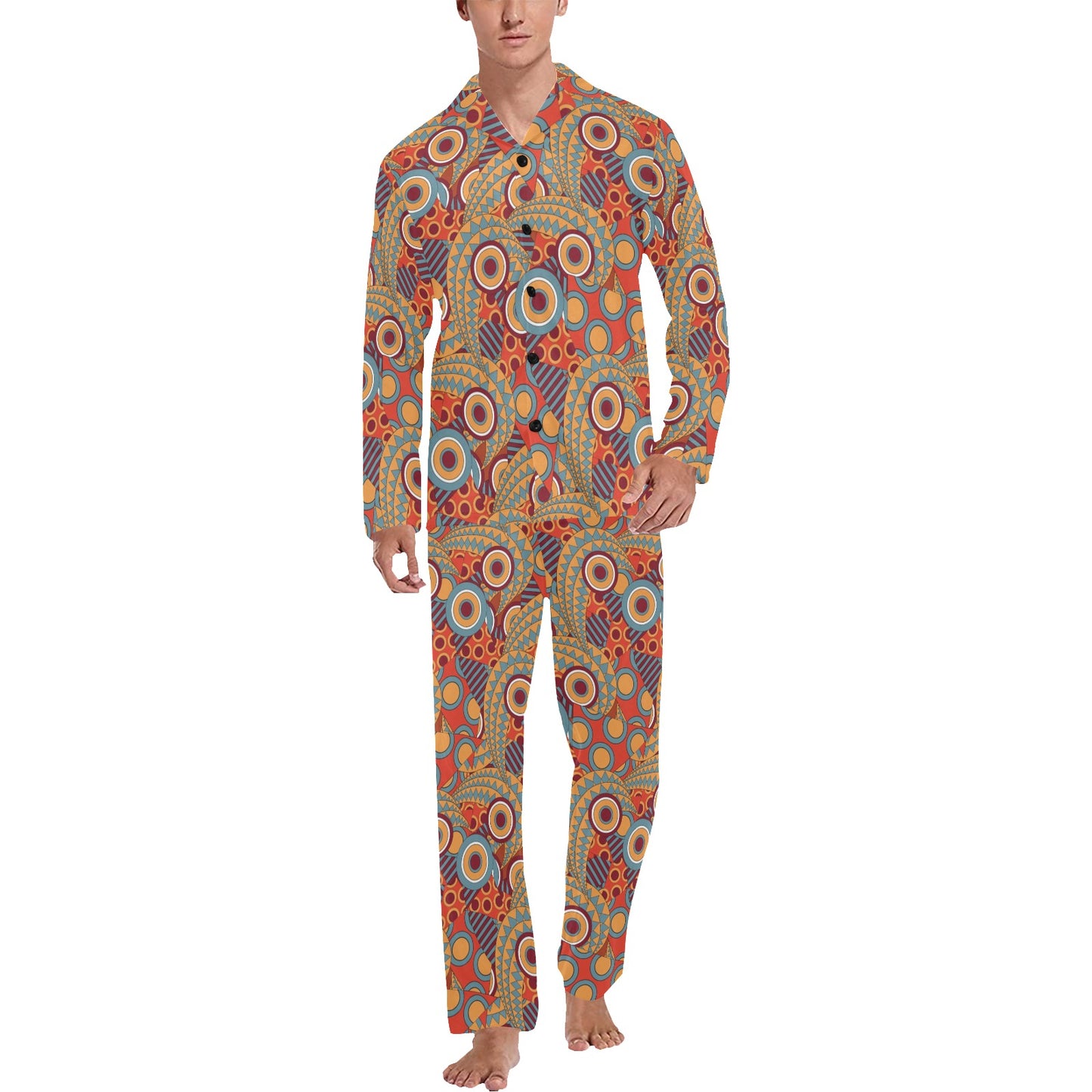 African Pattern Print Design 06 Men's Long Pajama Set