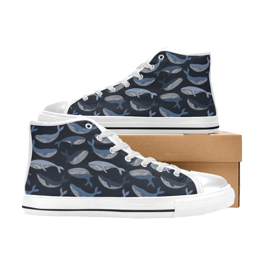 Whale Print Design LKS301 Men's High Top Canvas Shoes