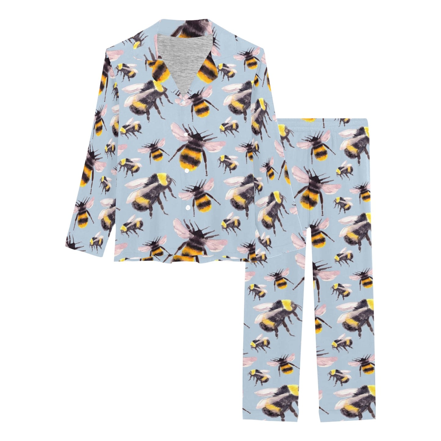 Bee Pattern Print Design BEE08 Women's Long Pajama Set