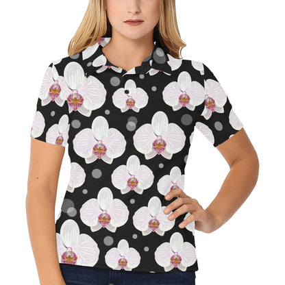 Orchid White Pattern Print Design OR09 Women's Polo Shirt