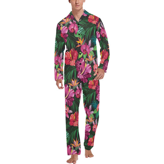 Hawaiian Flower Hibiscus tropical Men's Long Pajama Set