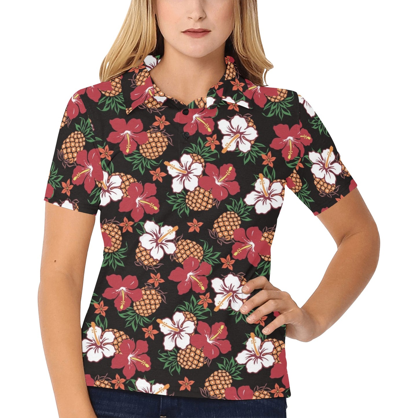 Hawaiian Themed Pattern Print Design H013 Women's Polo Shirt
