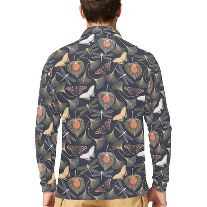 Dragonfly Print Design LKS404 Long Sleeve Polo Shirt For Men's