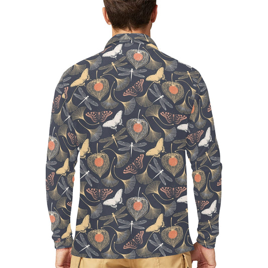 Dragonfly Print Design LKS404 Long Sleeve Polo Shirt For Men's