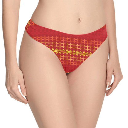 Southwest Red Gold Design Themed Print Women's Thongs