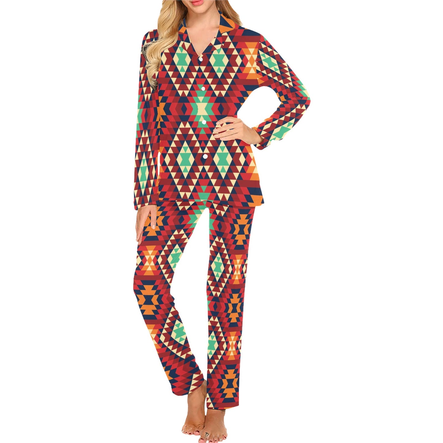 Native Pattern Print Design A07 Women's Long Pajama Set