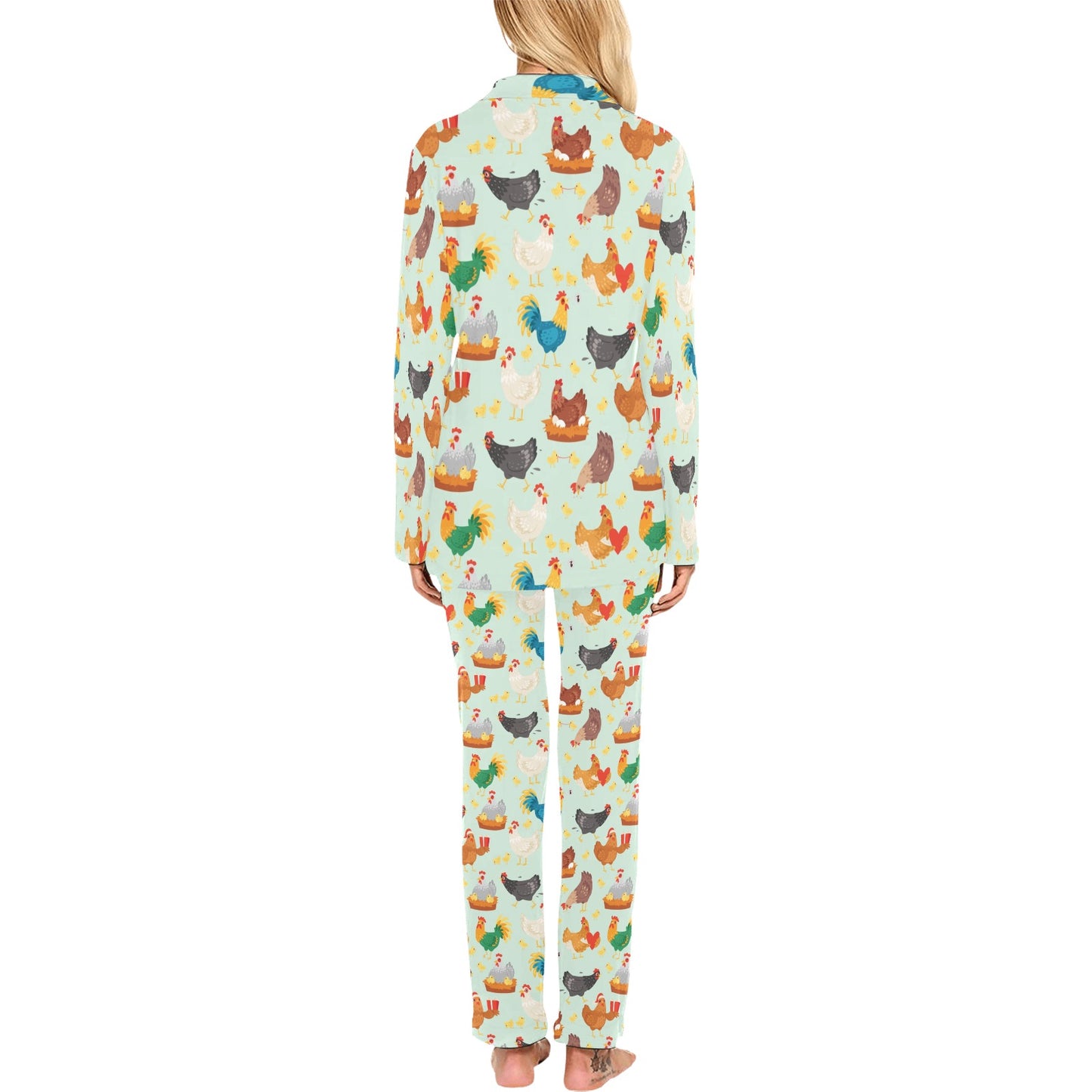 Chicken Pattern Print Design 07 Women's Long Pajama Set