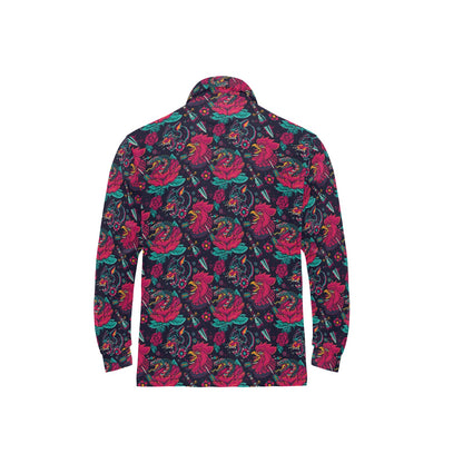 Old School Tattoo Print Long Sleeve Polo Shirt For Men's
