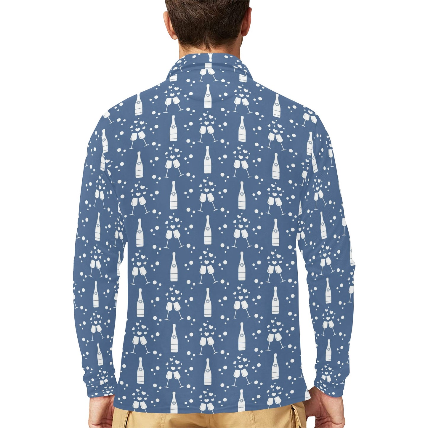 Champagne Pattern Print Design 05 Long Sleeve Polo Shirt For Men's