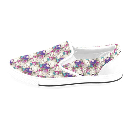 Sheep Print Design LKS403 White Slip Ons Canvas Women's Shoes