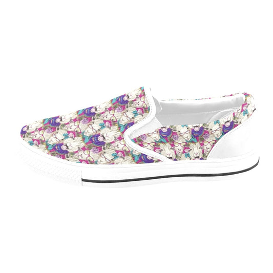 Sheep Print Design LKS403 White Slip Ons Canvas Women's Shoes