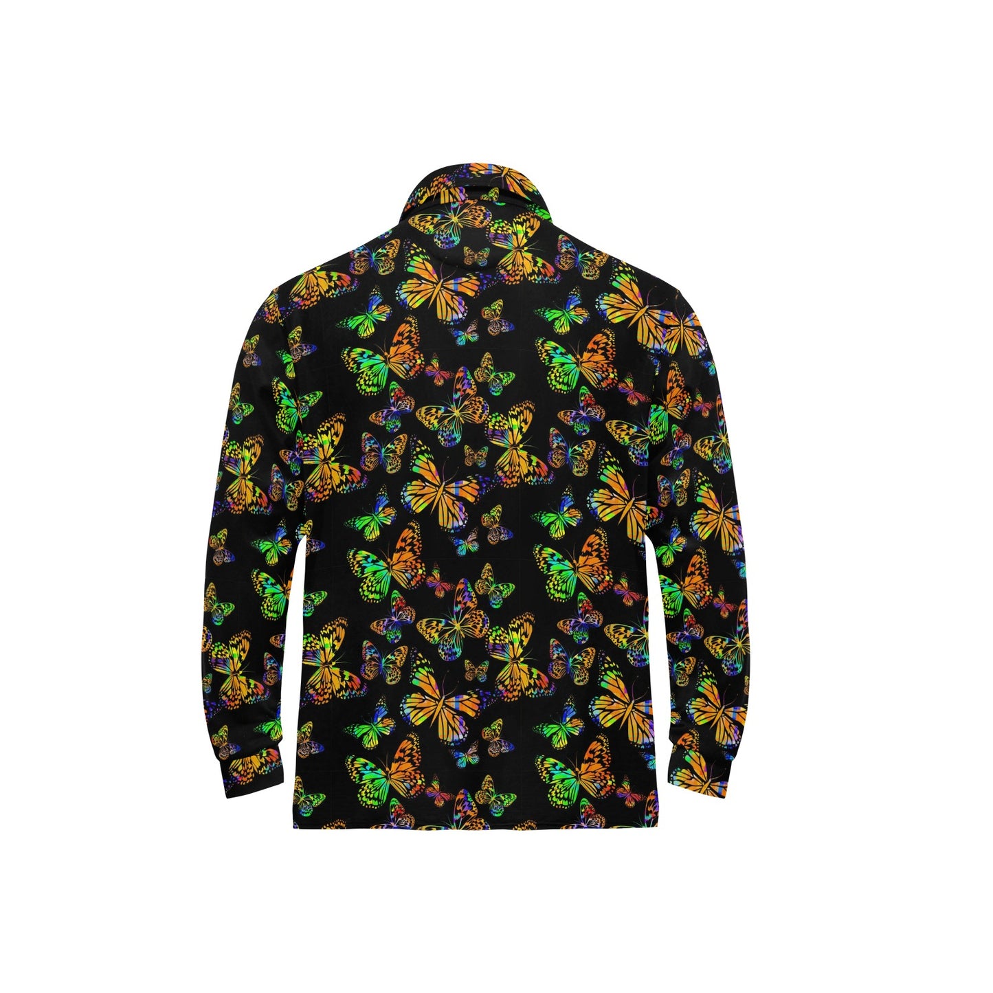 Butterfly Neon Color Print Pattern Long Sleeve Polo Shirt For Men's