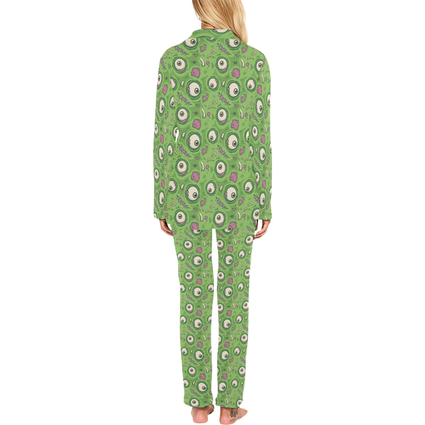 Zombie Eyes Design Pattern Print Women's Long Pajama Set