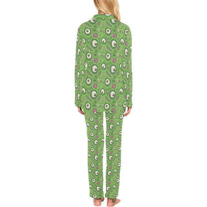 Zombie Eyes Design Pattern Print Women's Long Pajama Set
