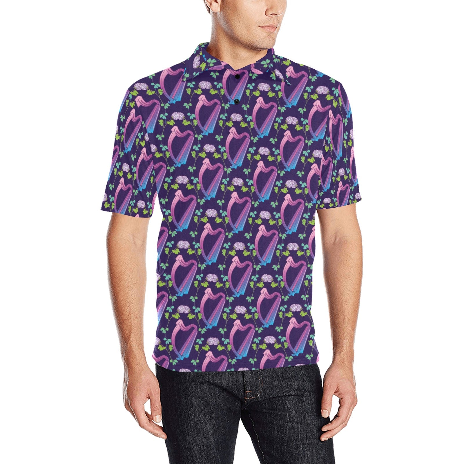 Harp Print Design LKS403 Men Polo Shirt