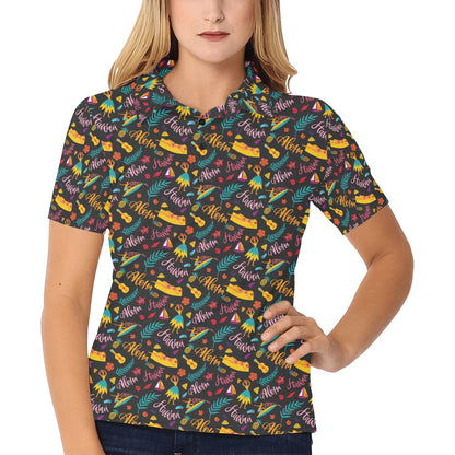Aloha Hawaii Summer Design Themed Print Women's Polo Shirt