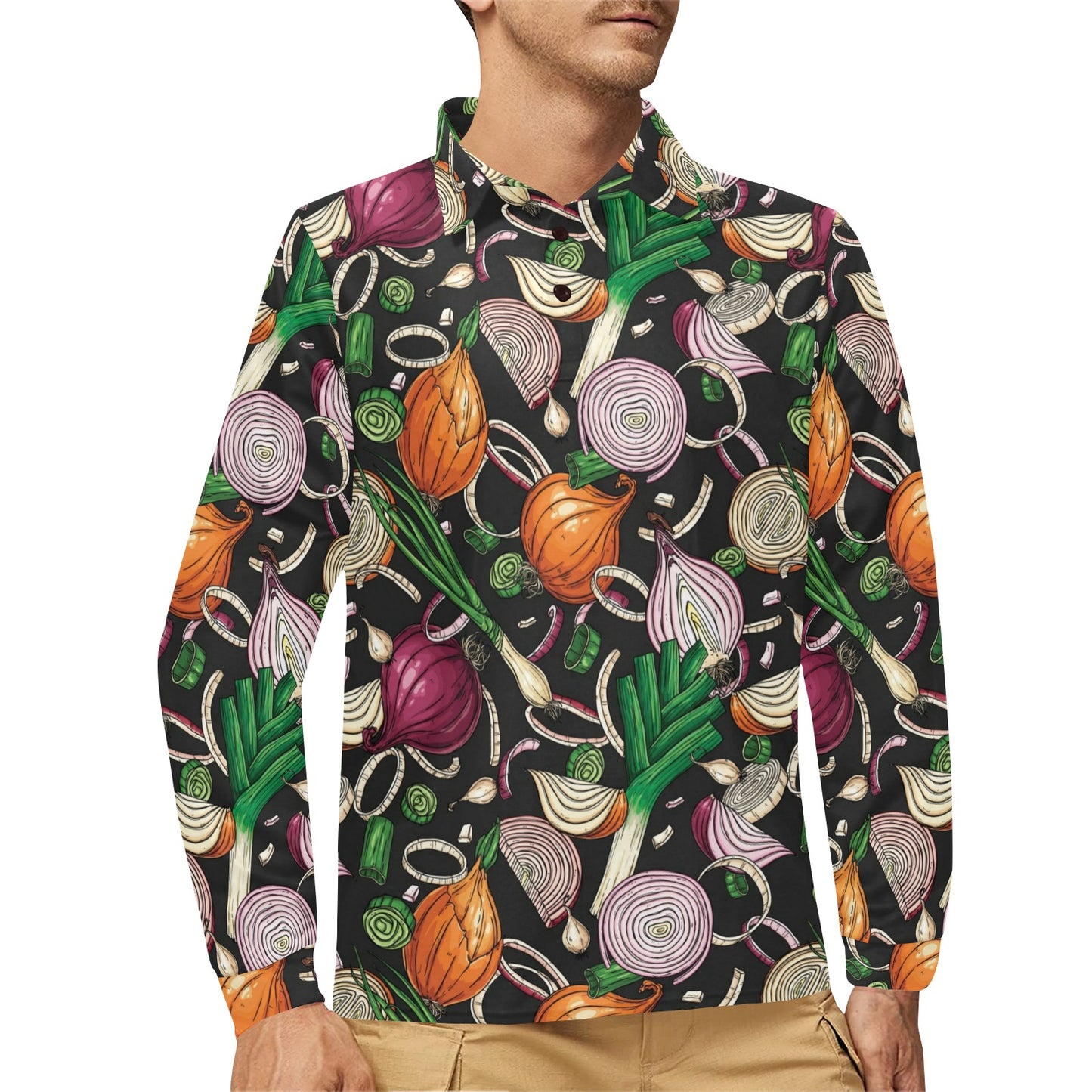 Onion Pattern Print Design A03 Long Sleeve Polo Shirt For Men's