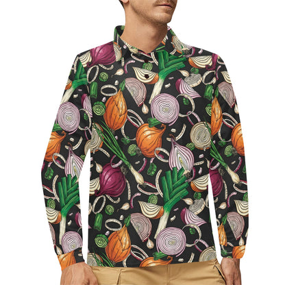 Onion Pattern Print Design A03 Long Sleeve Polo Shirt For Men's