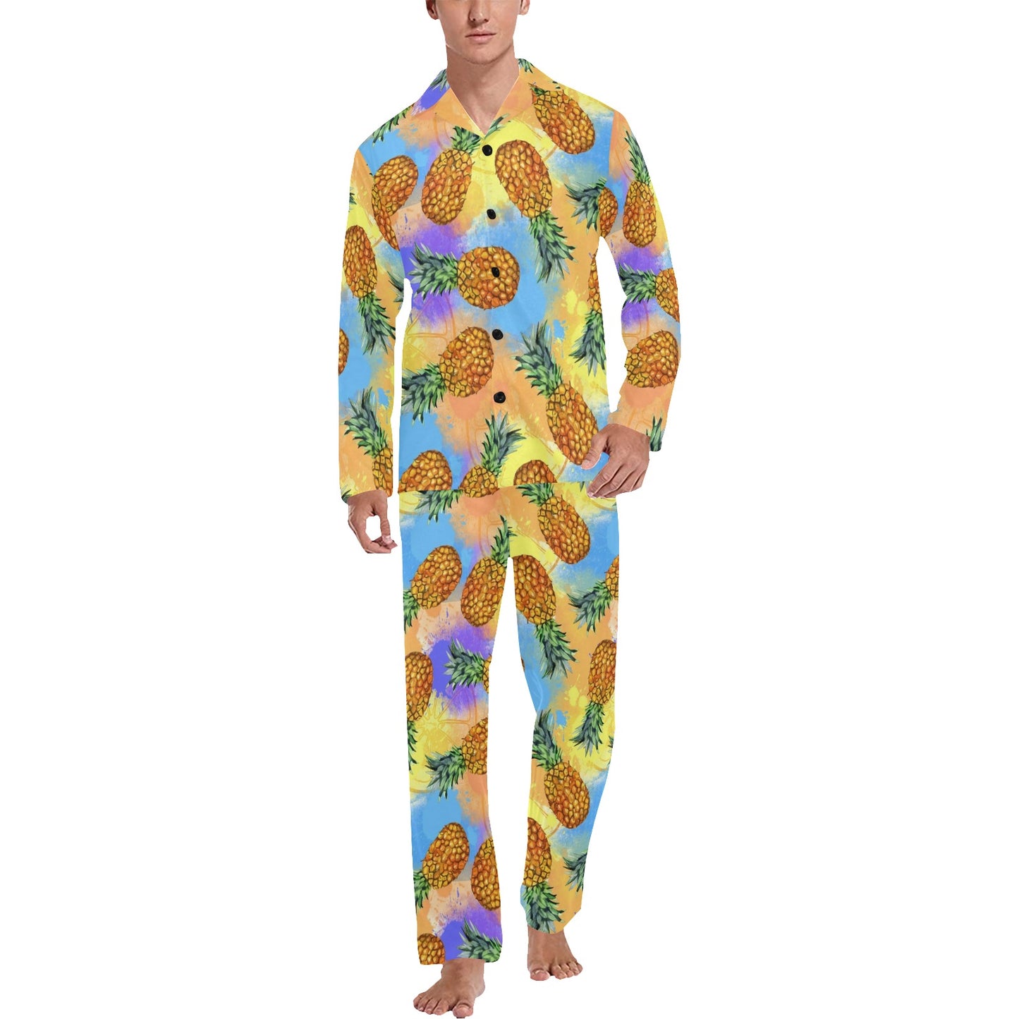 Pineapple Pattern Print Design PP09 Men's Long Pajama Set