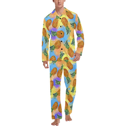 Pineapple Pattern Print Design PP09 Men's Long Pajama Set