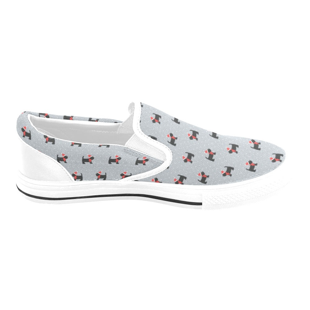 Scottish Christmas Themed Terriers Print Design LKS3018 White Slip Ons Canvas Women's Shoes