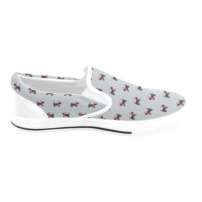 Scottish Christmas Themed Terriers Print Design LKS3018 White Slip Ons Canvas Women's Shoes