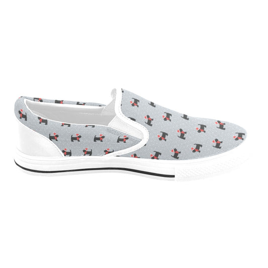 Scottish Christmas Themed Terriers Print Design LKS3018 White Slip Ons Canvas Women's Shoes