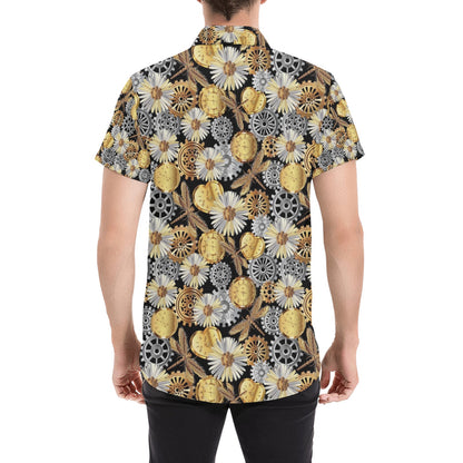 Steampunk Dragonfly Print Design LKS302 Men Short Sleeve Button Up Shirt