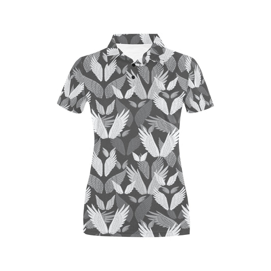 Angel Wings Pattern Design Themed Print Women's Polo Shirt