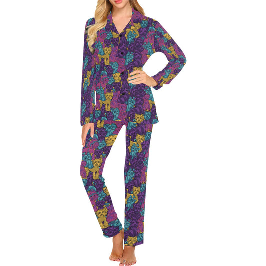 Yorkshire Terriers Print Design LKS3010 Women's Long Pajama Set