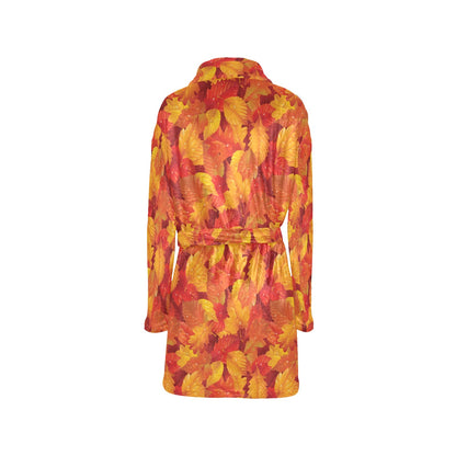 Elm Leave Autum Print Pattern Women's Fleece Robe