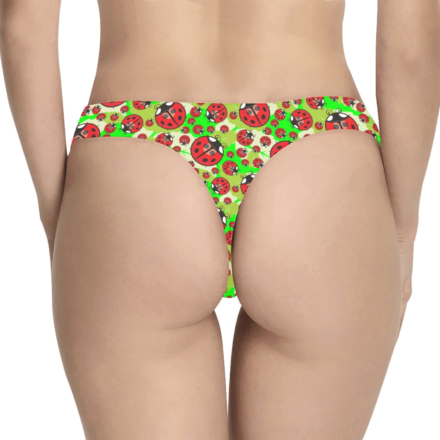 Ladybug with Leaf Print Pattern Women's Thongs