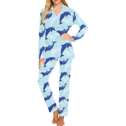 Dolphin Heart Pattern Women's Long Pajama Set
